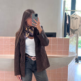 Blazer em Camurça Castanho Flora | Semicouture