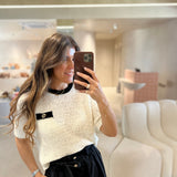 T-shirt de malha tricotada TWINSET em branco com contraste no