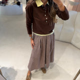 Saia de Lã com Estampa Xadrez Castanho | VIOLETA