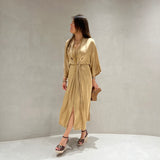 Vestido midi Ottod'ame acetinado dourado