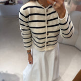 Cardigan em Malha de Alpaca com Riscas Azuis Lea | SEMICOUTURE