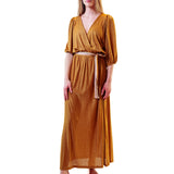 Vestido comprido em malha lurex