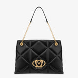 Mala tote bag acolchoada em preto com logo metálico | Love Moschino