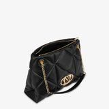 Mala tote bag acolchoada em preto com logo metálico | Love Moschino