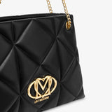 Mala tote bag acolchoada em preto com logo metálico | Love Moschino