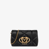 Mala de ombro acolchoada em preto e logo metálico |  Love Moschino
