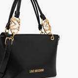 Mala de ombro em preto com logotipo metálico na alça | Love Moschino