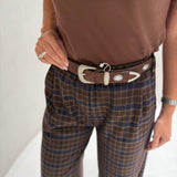 Calças de Estampa Xadrez em Castanho | VIOLETA