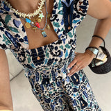 Vestido Fiesta midi com padrão azul