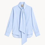 Blusa Rosaline Azul em Popelina com Laço | SEMICOUTURE