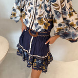 Vestido Golden Nature Azul Marinho Mini com Cinto | FARM RIO