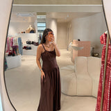 Vestido Longo em Popelina Castanho com Franzidos | Twinset