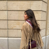 Lenço Quadrado Estampado Bordeaux e Rosa