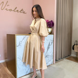 Vestido midi LIU JO em popelina bege