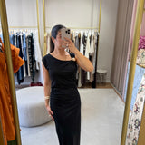 Vestido Longo com Drapeados em Preto | OTTOD'AME