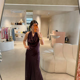 Vestido Longo Castanho em Cetim | LIU JO