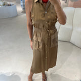 Vestido midi TWINSET estilo safari em kaki
