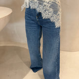 Jeans Flare de Cintura Alta com Bandana em Renda | LIUJO