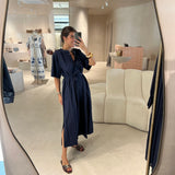Vestido midi Ottod'ame em popelina azul marinho