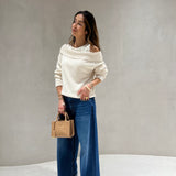 Camisola de malha bege SEMICOUTURE com decote barco
