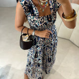 Vestido Fiesta midi com padrão azul