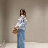 Calça de ganga wide leg clara