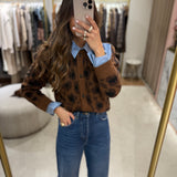 Cardigan Curto em Animal Print Castanho | Scotch & Soda