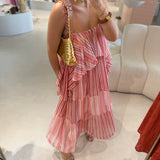 Vestido Midi Rosa às Riscas | Violeta Store