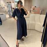 Vestido midi Ottod'ame em popelina azul marinho
