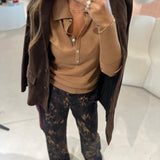 Camisola Polo em Malha Camel | ottod'ame