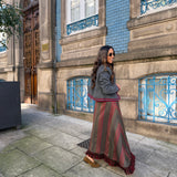 Saia Midi Espiga em Vermelho e Verde | VIOLETA STORE