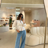 Calça de ganga wide leg clara
