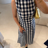 Vestido Midi Xadrez em Azul-marinho | Violeta Store