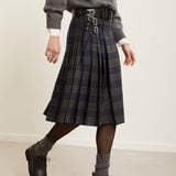 Saia Midi Plissada Patchwork Xadrez