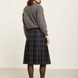 Saia Midi Plissada Patchwork Xadrez