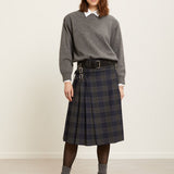 Saia Midi Plissada Patchwork Xadrez