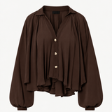 Camisa Castanha em Georgette com Decote em V | LIU JO