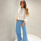 Calça de ganga wide leg clara