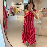 Conjunto Rosa de Top e Saia Midi de Folhos | Violeta Store