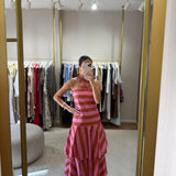 Vestido Midi Assimétrico Rosa Coral | Violeta Store