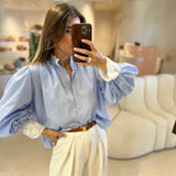 Camisa azul com riscas verticais
