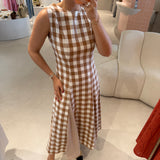 Vestido Midi Xadrez em Bege | Violeta Store