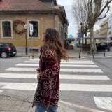 Casaco de Malha Bordeaux com Franjas Print Bandana | VIOLETA