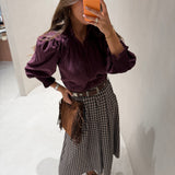 Saia de Lã Estampa Xadrez em Verde | VIOLETA