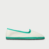 Alpargatas Cosette Slipper de lino blanco y turquesa