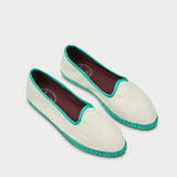 Alpargatas Cosette Slipper de lino blanco y turquesa