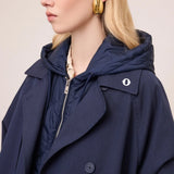 Trench Coat Comprido Azul com Colete Acolchoado Amovível e Capuz | OTTOD’AME
