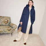 Trench Coat Comprido Azul com Colete Acolchoado Amovível e Capuz | OTTOD’AME