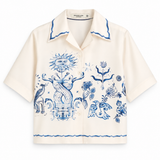 Conjunto Camisa Bege e Calças Azuis Estampado Delft | SCOTCH & SODA x ROYAL DELFT