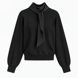 Camisola Kathi Preto em Lã com Lenço Enversatin | SEMICOUTURE